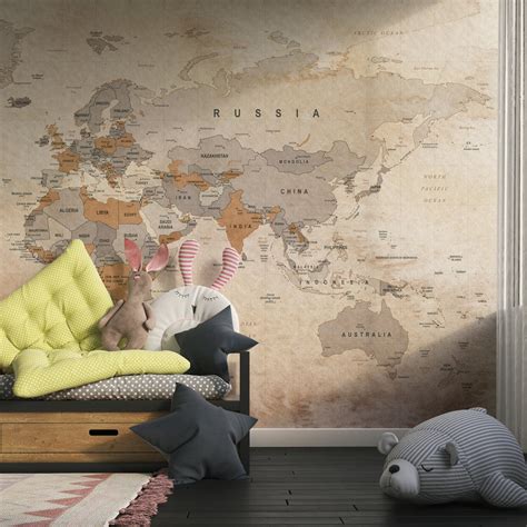 Beige World Map Wallpaper World Map Wallpaper Office Wallpaper Self