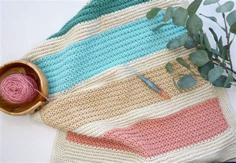 Striped Baby Blanket Crochet Pattern In Sizes Hanjan Crochet