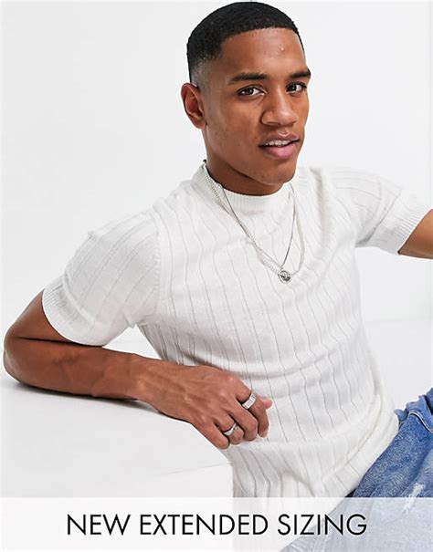 Asos Design Knitted Rib T Shirt In White Asos