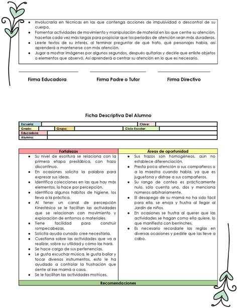 Ejemplos De Fichas Descriptivas De Alumnos Ficha Descriptiva Del Alumno