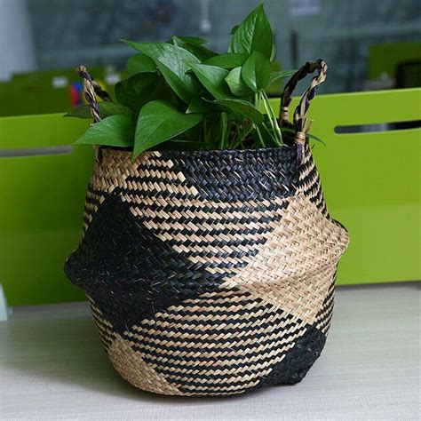 12 59inch Foldable Seagrass Belly Woven Basket Flower Plant Pots