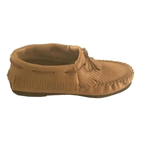 Womens Rubber Sole Moose Hide Leather Fringed Moccasins Leather