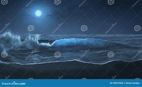 Moonlit ocean waves stock illustration. Illustration of sand - 93047656