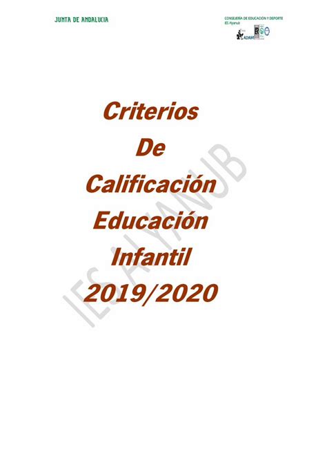 Pdf Criterios De Calificación Educación Infantil 2019 2020iesalyanub