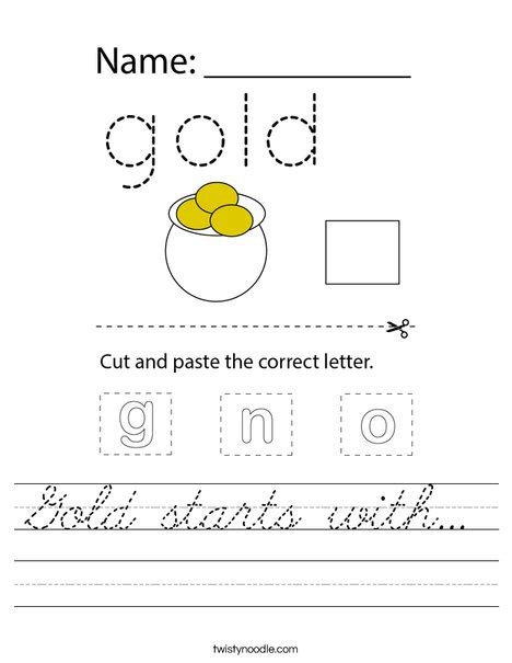 Gold Starts With Worksheet Cursive Twisty Noodle