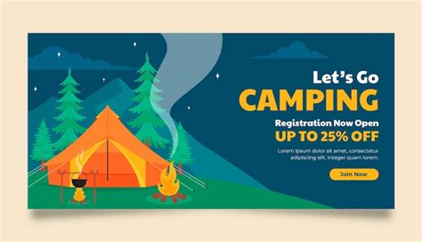 Modelo de banner de venda horizontal plana para camping Vetor Grátis