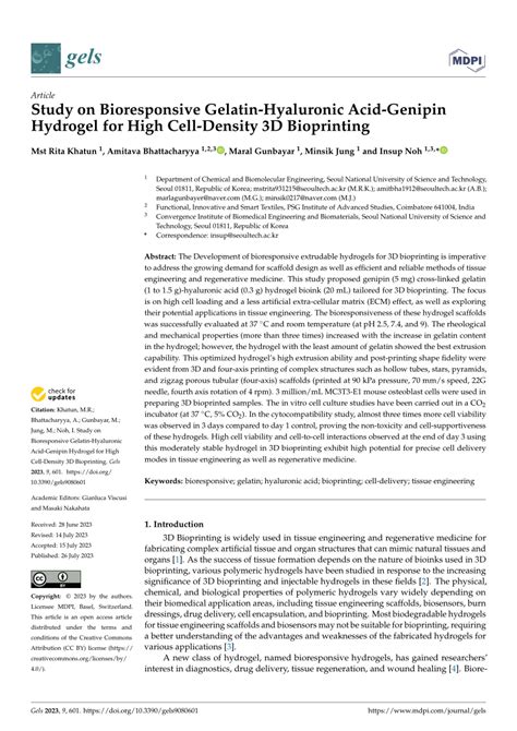 PDF Study On Bioresponsive Gelatin Hyaluronic Acid Genipin Hydrogel