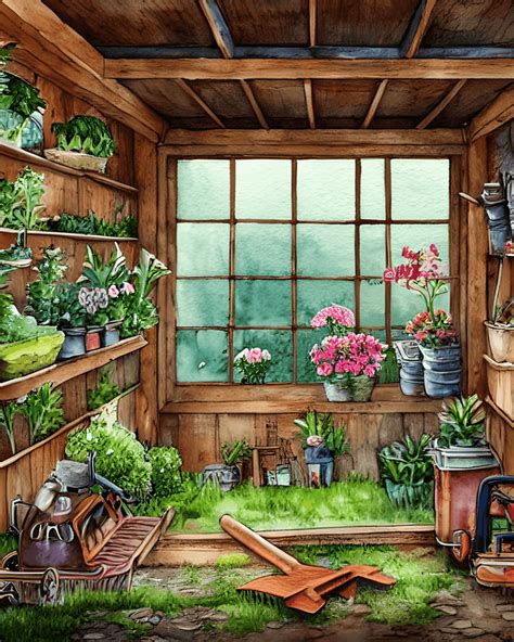 Fantasy Garden Shed Watercolor Painting Creative Fabrica