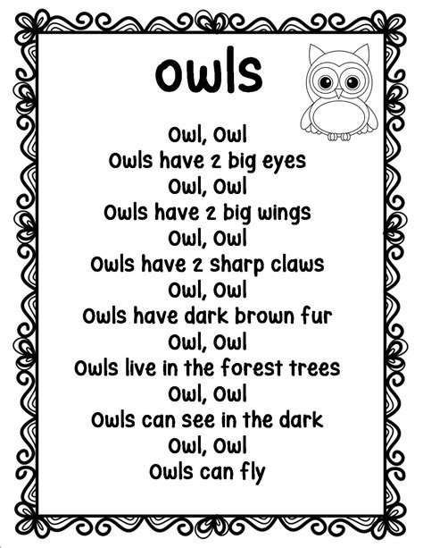 Owls Poem Owl Activities Education Sites Owl