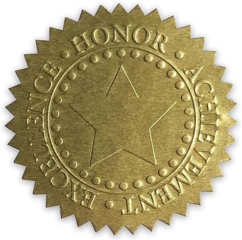 Embossed Gold Foil Certificate Seals Excellence Honor