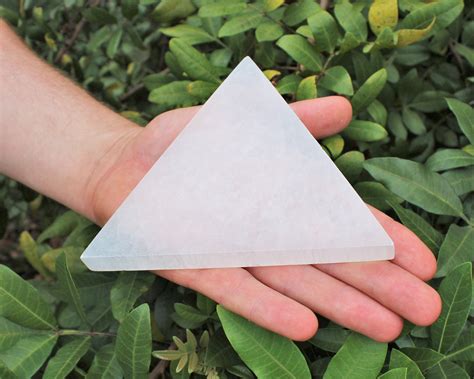 Polished Selenite Charging Station Triangle Shaped Crystal Plate