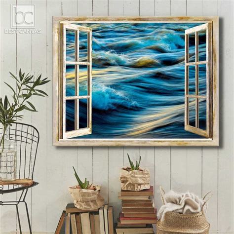 Abstract Beach Canvas Wall Art Beach Waves Through Window Wrapped Or