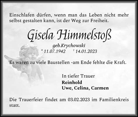 Traueranzeigen von Gisela Himmelstoß Trauer Gedenken