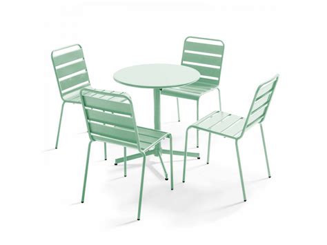 Ensemble Table De Jardin Ronde Et Chaises En M Tal Vert Sauge