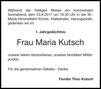 Traueranzeigen Von Frau Maria Kutsch Aachen Gedenkt