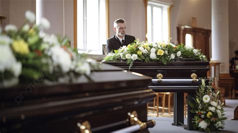 Cremation With Caskets Full Of Flowers In A Church Background, Picture For Funeral Service ...