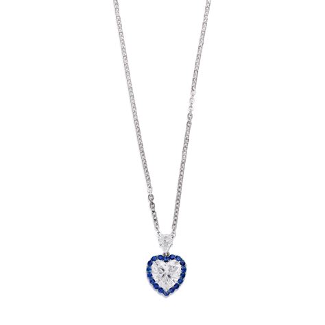 White Gold Diamond And Sapphire Heart Pendant Necklace Available For