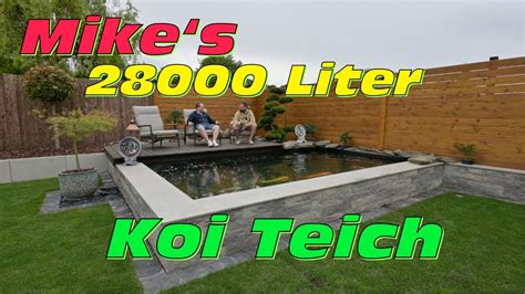 Mikes nagelneuer 28000 Liter Koi Teich mit Erstbesatz und prächtigen