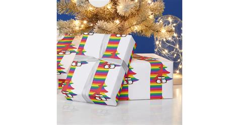 Gay Pride Christmas Tree With Penguin Couple Wrapping Paper Zazzle