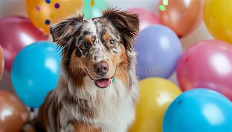 Joyeux Red Merle Aussie Chien F Ter L Anniversaire De F Te Illustration