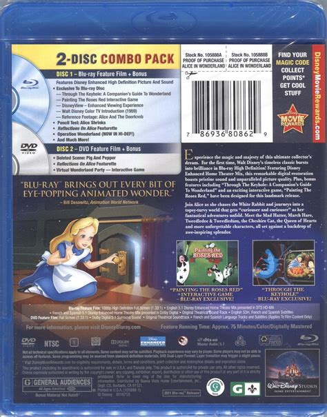 Walt Disney Alice In Wonderland Th Anniversary Edition Blu Ray Dvd