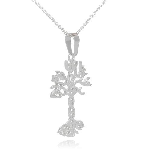 Silver Dna Tree Of Life Stainless Steel Pendant Necklace Etsy