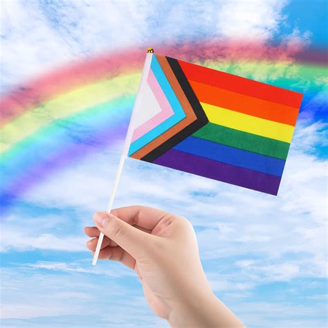 20 Pcs Rainbow Gay Pride Flags Set Small Mini Hand Held LGBT Flags On Sticks UV Fade Resistant
