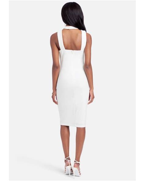 Bebe Halterneck Bodycon Midi Dress In White Lyst