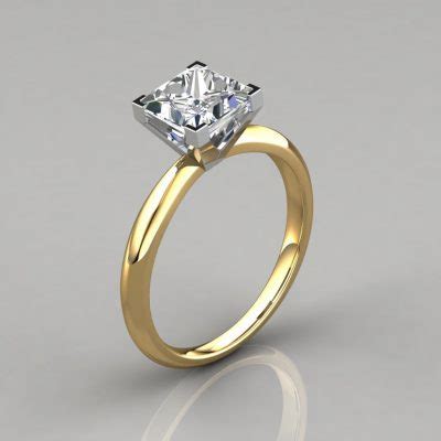 Solitaire Square V Prong Peg Setting Moissanite Engagement Ring