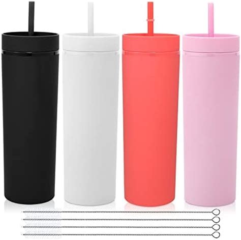 Tumblers With Lids 12 Pack 16oz Colored Acrylic Cups With Lids And