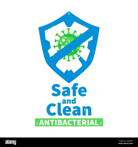 Antibacterial Logo From Bacteria Virus With Shield And Prohibition Sign