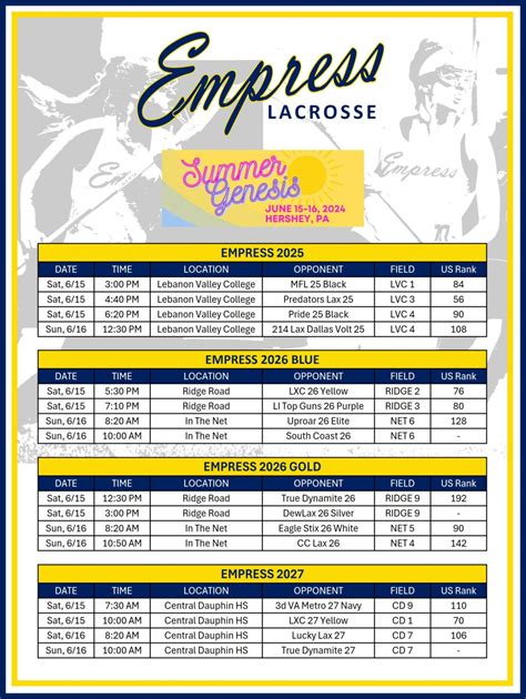 Travel Game Schedule Empress Lacrosse