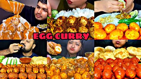 ASMR EATING SPICY EGG CURRY BUTTER EGG WITH RICE PURI BEST INDIAN