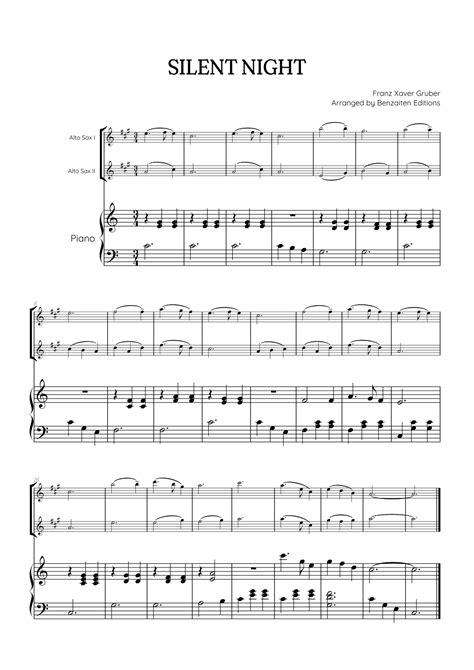 Silent Night For Alto Sax Duet With Piano Accompaniment • Easy