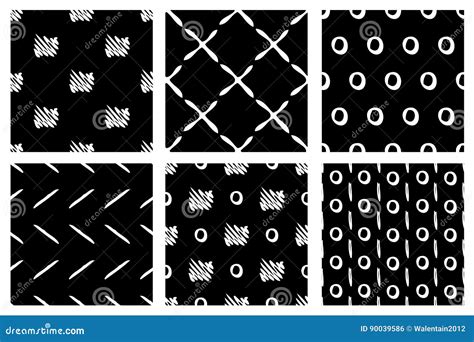 Set Of Seamless Vector Patterns Black And White Geometrical Endless