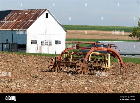 Amish Farm Barn And Equipment Stock Photo Alamy