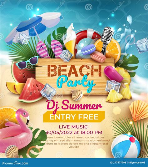 Beachparty Einladung Kostenlose Werbung Banner Concept Poster Karte