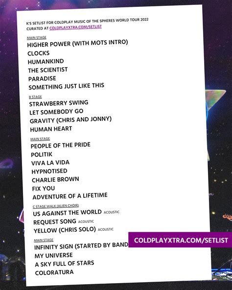 Music Of The Spheres World Tour Setlist Predictions Music Of The