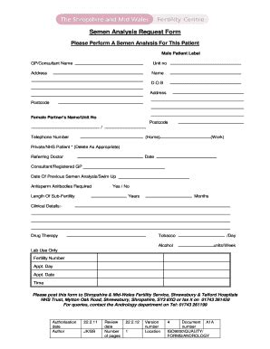 Semen Analysis Form Fill Online Printable Fillable Blank Pdffiller