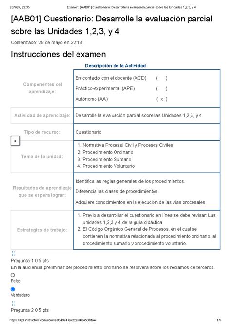 Examen Aab Cuestionario Desarrolle La Evaluaci N Parcial Sobre Las