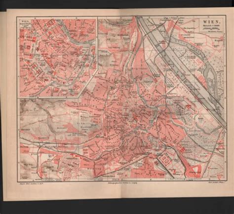 Landkarte City Map Lithografie Stadtplan Wien Wiener Bauten