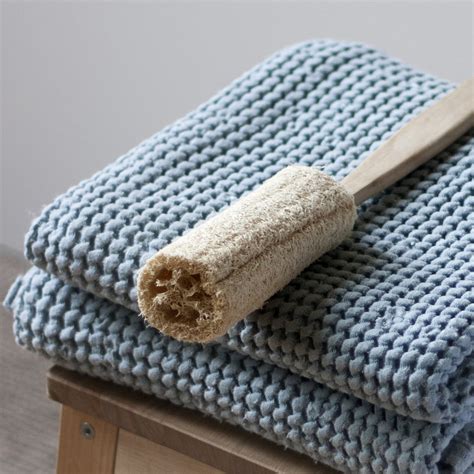 Light Blue Linen Waffle Bath Towel Sand Snow Linen