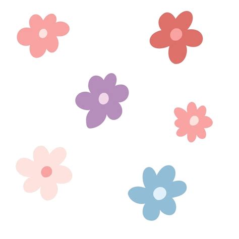 Conjunto De Flores Retro En Estilo Plano De Dibujos Animados Vector