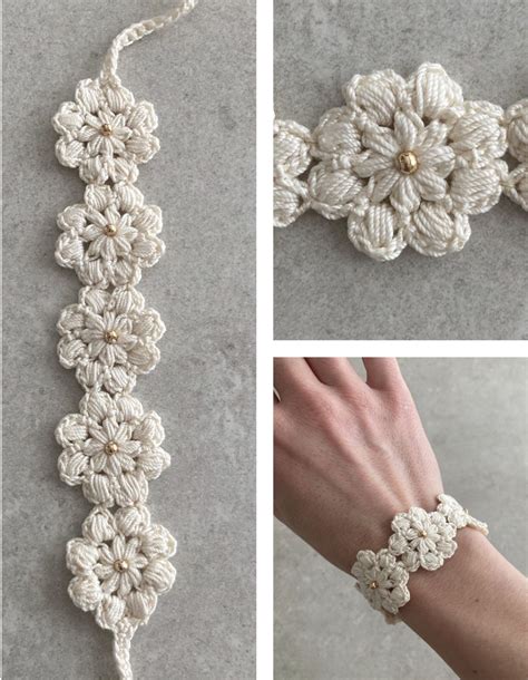 Lace Crochet Bracelet Boho Flowers Crochet Bracelet Pattern Crochet Jewelry Patterns Crochet