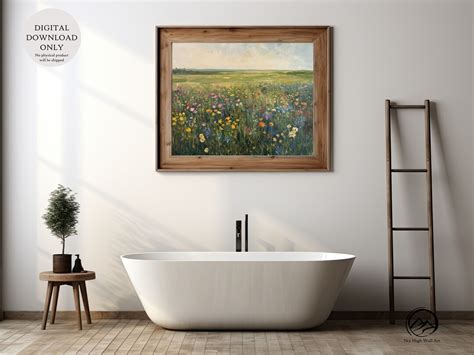 Poster Mit Wildblumen Wiese Landhaus Druckbare Kunst Serene Landschaft