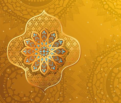 gold arabesque flower on yellow with mandalas background vector design ...