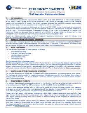 Fillable Online Eeas Europa For The Purpose Of The Processing Operation