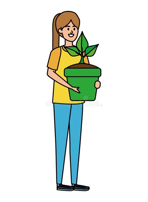 Plante D Int Rieur De Levage De Belle Femme Dans Le Pot Illustration De