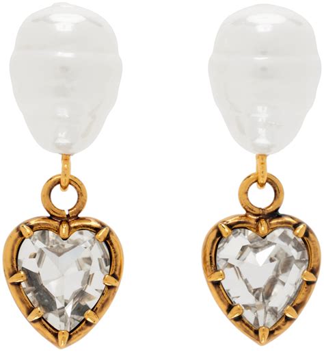 Erdem Gold Pearl And Heart Drop Earrings Erdem