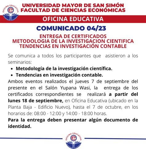 Comunicado Entrega Certificados Eventos Tendencias En Investigaci N